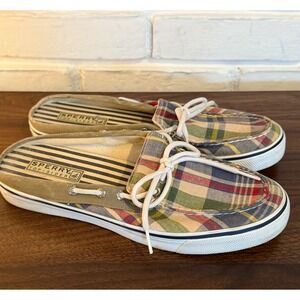 Sperry Top-Sider Womens 8.5 M Plaid Canvas Boat Shoe Mules Multicolor Coastal